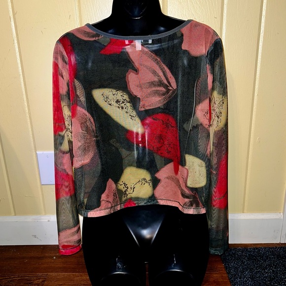 Sympli Floral Camo Mesh Crop Top Long Sleeve Size 8 - Picture 7 of 16